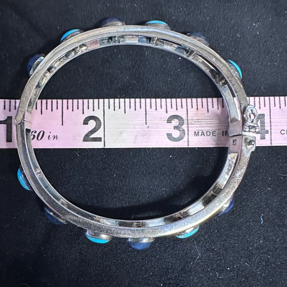 Turquoise and sapphires set in sterling silver bangle bracelet by Jay King - Picture 4 of 8